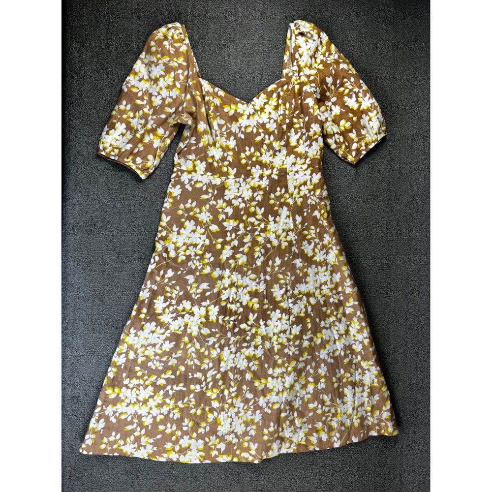 Draper James Dress 10 Brown Floral Linen Midi Cottage Prairie Summer Spring Trad